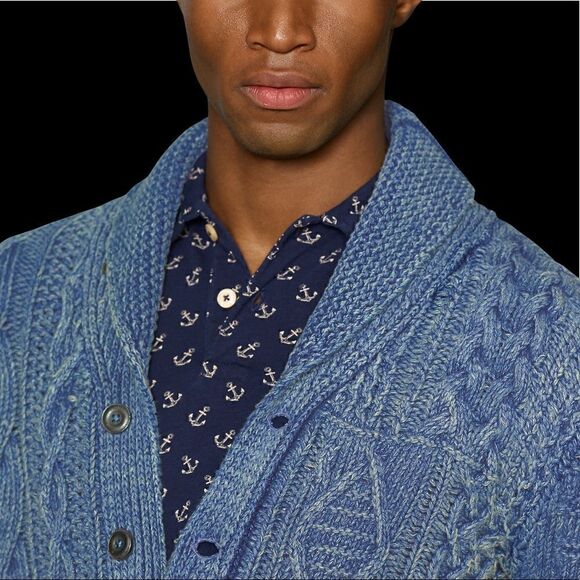 Vintage Polo Ralph Lauren 2003 Anchor-Print Polo Shirt - Navy & Off White Cotton - Picture 7 of 16